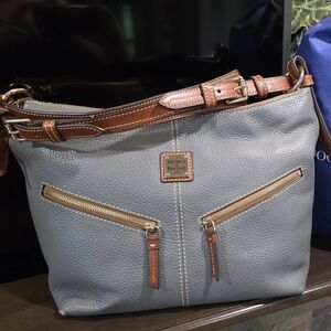 Dooney & Bourke Slate Grey Pebble Leather Hobo Shoulder Bag